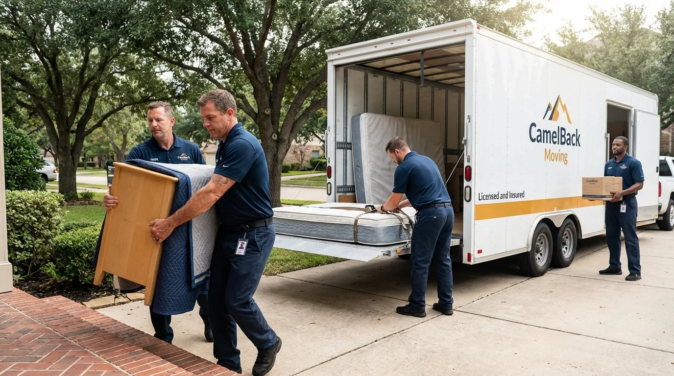 Crew loading residential truck for cross-state move from Glenwood City, WI