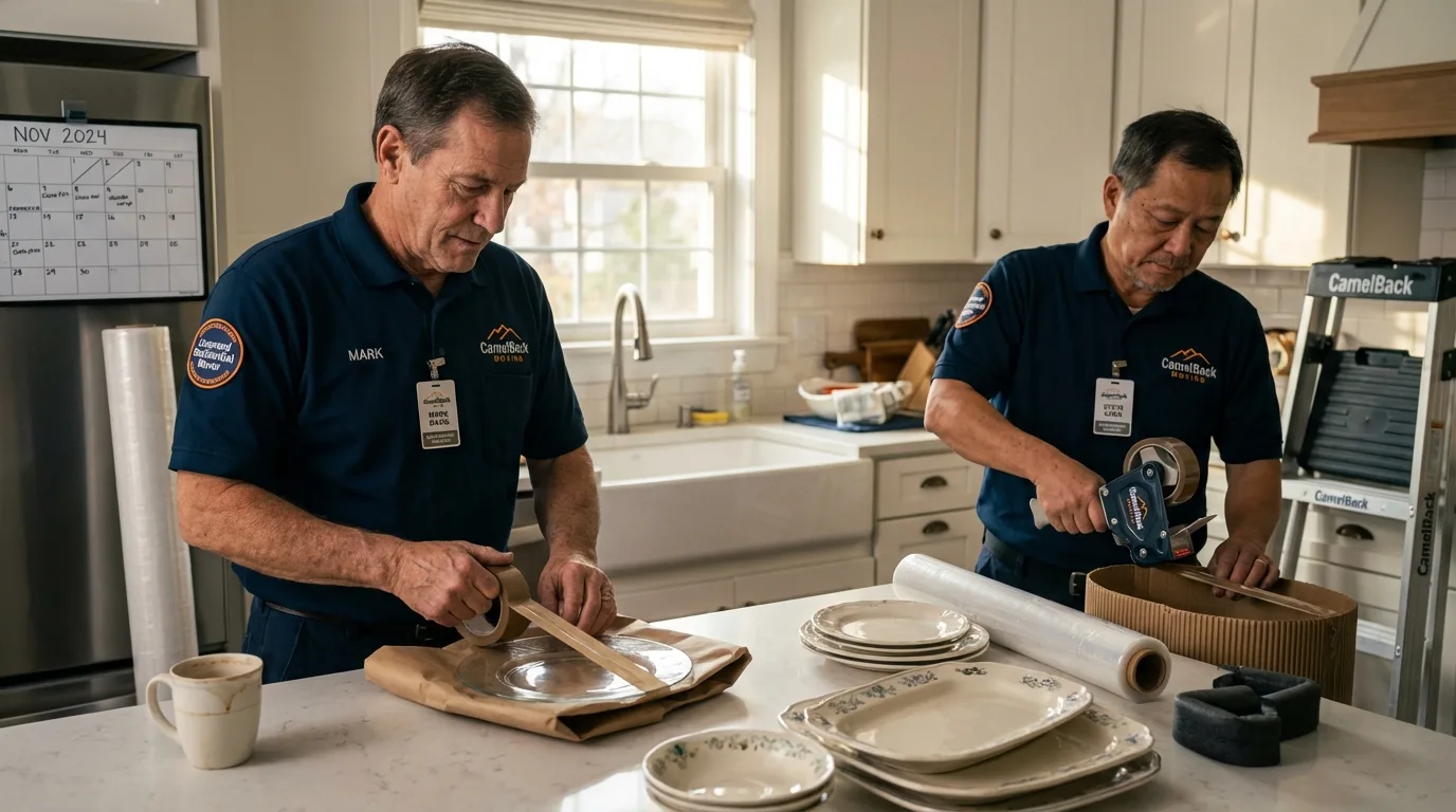 Professional crew packing kitchen dishware in Glenwood City, WI